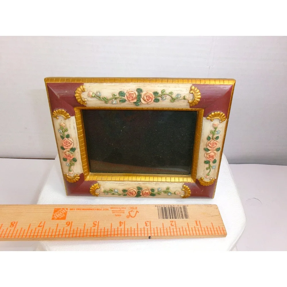 Vintage Rose Floral Picture Frame 4x6 Ornate Resin Tabletop Victorian Style Chic